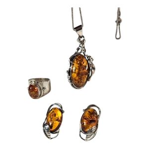VINTAGE, Baltic Amber and Sterling 925 Silver Jewelry Set